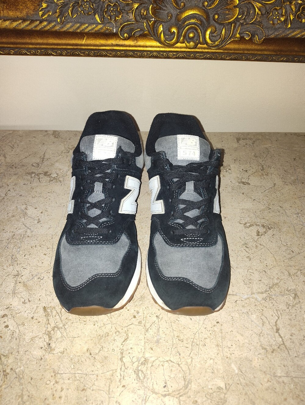 New Balance 574 Black and Gray Retro Runner Sneakers - Picture 5 of 10